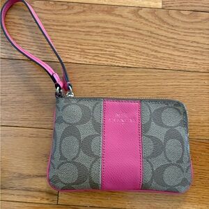 Coach Signature Brown and Pink Wristlet